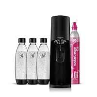 Sodastream - Terra Wassersprudler, Quick Connect Zylindersystem, mit 60L CO2-Zylinder, 3x BPA-freie 1L Flasche, spülmaschinengeeignet, Nachhaltig & reduziert Einwegplastikmüll, schwarz