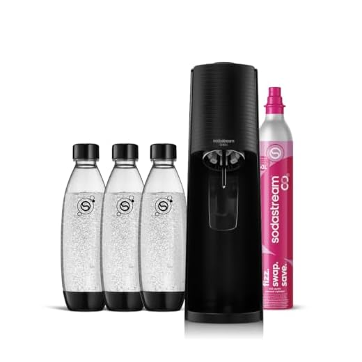 SodaStream Wassersprudler TERRA Promopack mit CO2-Zylinder und 3x 1L spülmaschinenfeste Kunststoff-Flasche, Höhe 44cm, Schwarz