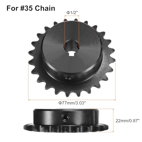 Image of uxcell #35 Chain Roller Sprocket B Type, 1 /2 inch Bore 24 Tooth Single Strand Chain Sprocket, Carbon Steel, Keyway with Set Screws