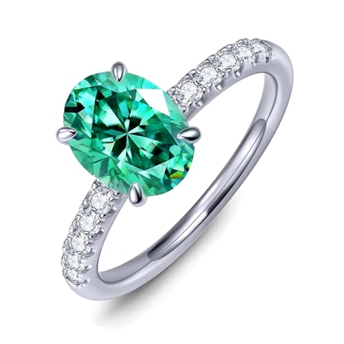 2.0ct Oval Ring Women 7x9MM Blue Green Moissanite Laboratory Diamond Eternal Jewelry 18K White Gold Plated S925 Silver Rings Gift