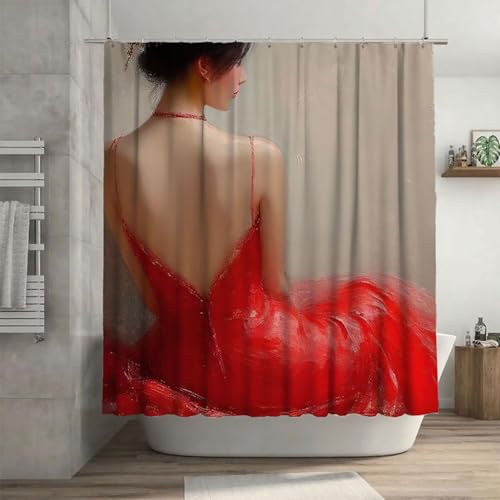 Rideau de douche 180x240 cm rouge en tissu polyester imperméable - 2