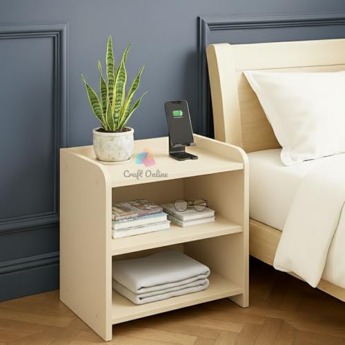 Image of CraftOnline Living Room Nightstand, Decorative End Table for Living Room Bedroom, Bedside Table (Beige)
