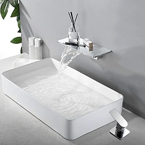 Robinet cascade chromé de salle de bain pour grand lavabo et baignoire