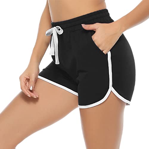 Aseniza Damen Sport Shorts Kurze Sporthose Jogginghose Sommer Sportshorts Running Gym Fitness Shorts 1/2er Pack,A-Schwarz,M