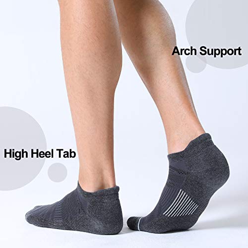 Fitrell 6 Pack Men's Ankle Running Socks Low Cut Cushioned Athletic Sports Socks, Shoe Size 12-15, Dark Gray+Gray #TOP2