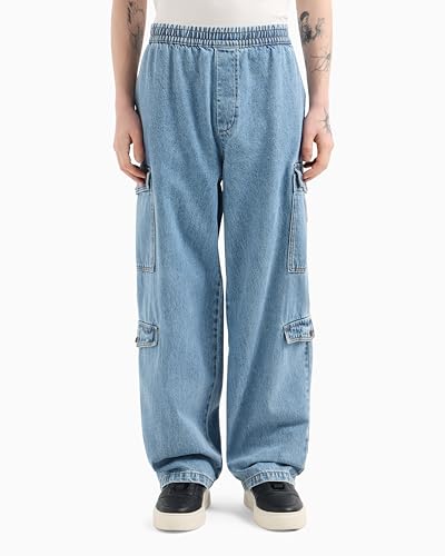Armani Exchange Men's Denim Cargo Pant with Logo Patch2