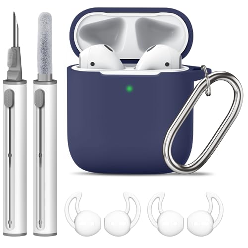 Vsagier for AirPods Case Cover with Cleaning Pen,Soft Silicone Protective Cover with Buckle for Women Men Compatible with Apple AirPods 2nd 1st Generation Charging Case, Front LED Visible,Mid Blue