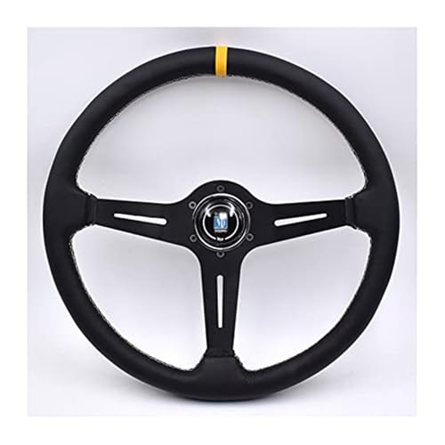 Volante Deportivo Volante 380 mm / 15 Pulgadas Coche de Volante de Deriva de Cuero Real Cubierta Volante Coche(Black)