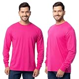 Fruit of The Loom Men's Eversoft Cotton T Shirts, Breathable & Moisture Wicking with Odor Control, Sizes S-4X, Long Sleeve-Cyber Pink