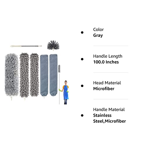 Clonynix Microfiber Feather Dusters For Cleaning With Stainless Steel Extension Pole, 6 Pcs Bendable & Washable Telescopic Cobweb Long Duster Ceiling Fan, Gap, High Ceiling, Blinds, Furniture, Cars #TOP7