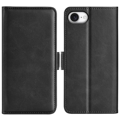 Image of Havilah for iPhone 16e Dual-Side Magnetic Buckle Horizontal Flip Faux Leather Phone Case iPhone 16e Case Cover(Black)