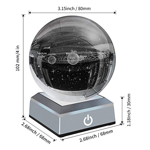 Erwei 3D Solar System Model Crystal Ball 80Mm 3.15" Laser Engraved Hologram With Light Up Base Planet Model Science Astronomy Learning Toys Educational Gift For Kids #TOP4