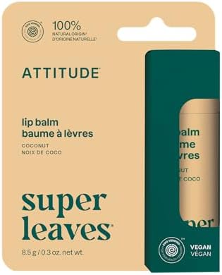 ATTITUDE Lip Balm, Natural Origin, Nourishes & Protects, Shea Butter, Coconut & Castor Oils, EWG Verified, For Dry Lips, Men and Women, Vegan, Coconut, 0.3 Oz
