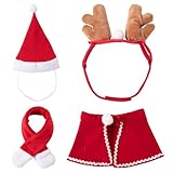 Kiniza 4 Pack Pet Christmas Costume Outfit,Dog Reindeer Antlers Headband Pet Christmsas Santa Hat Red Scarf and Pet Cloak for Dog Cat Christmas Party Costume Supplies