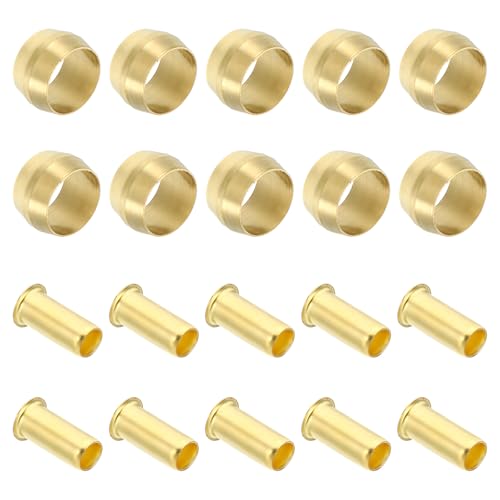 PATIKIL Brass Compression Sleeves Ferrules, 40 Pack 8mm ID x 8mm OD Hose Tube Brass Ferrule Brass Compression Insert Fitting Assortment Kit for Air Water Gas Pipe
