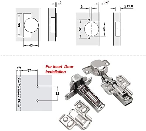LOOTICH 95 Degree Inset 40mm Soft Close Hinges with Hydraulic Damper for Kitchen Cabinet Cupboard Wardrobe Heavy Thick Door Hinges with Cushioning Buffering Mechanism Pack of 8