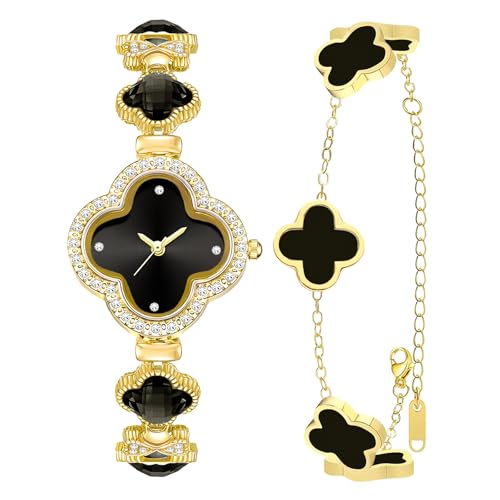 Bracelet montre or 18k femme avec maillons trèfle porte-bonheur