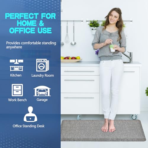 Image of Anti Slip 3 /4 inchs Anti Fatigue Kitchen Floor Mat, Ergonomic Comfort Standing Mat, Waterproof Kitchen Runner for Home, Kitchen, Office, Laundry, Garage (Light Gray, 24 inch x 70 inch -0.75 inch)