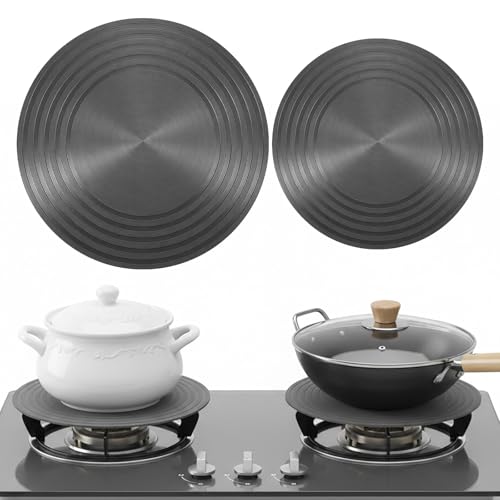 HANLANXUE 2 Pcs Heat Diffuser Set for Gas Stove, 9.5/11'' Heat Diffuser Plate Round Induction Adapter Plate Ring Cooktop Simmer Plates for Gas Electric Stove op Pot Protection Defrosting Tray