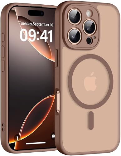 Helssitot für iPhone 16 Pro Hülle mit Magsafe, Militär-Grade Stoßfest Kratzfest Anti-Fingerabdruck Magnetisch Rückseite Matt Handyhülle für iPhone 16 Pro 6,3 Zoll,Braun