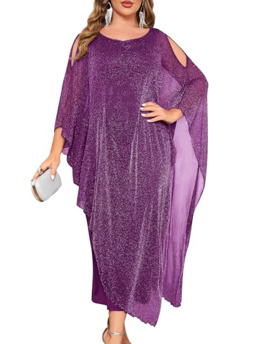 Image of ZOMVA Plus Size Elegant Formal Dress Long Cape Overlay Wedding Guest Formal Cocktail Mother of Bride Outfit