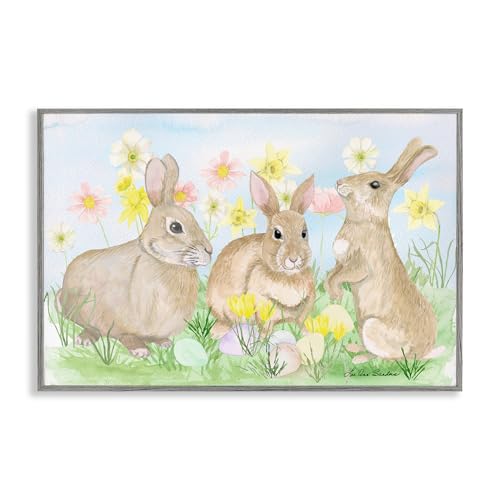 Trois lapins dans l'herbe giclée encadrée Lee Ann Sanders