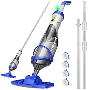 VIVOHOME Cordless Pool Vacuum with Telescopic & Extension Poles 9.12ft, 18.5 GPM Suction, 60-Min Run Time, Handheld Cleaner Rechargeable with Battery Indicator for Pools/Spas/Hot Tubs – Blue