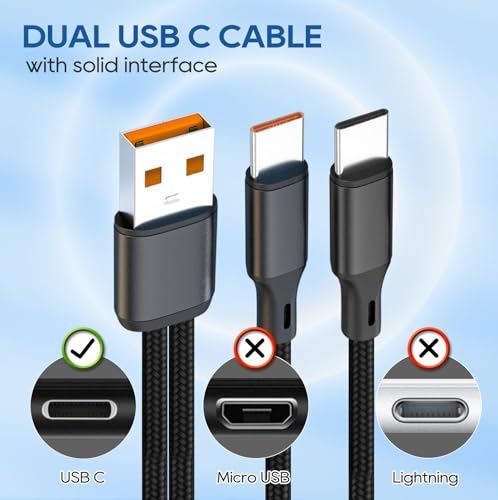 UCEC Dual USB C Cable, 4ft USB A to USB Type C Splitter Charging Cable, 2 in 1 Multi Charging Cable USB C Wire, Braided Nylon USB-C Charger Cable Compatible with Samsung Galaxy Pixel Tablet by UCEC - Image 2