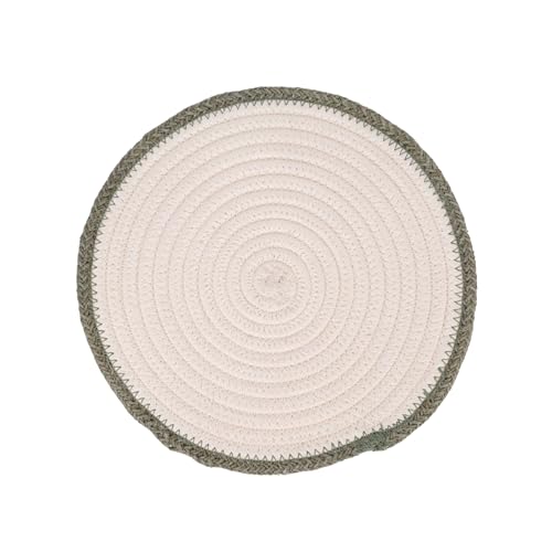 Image of DENOVA Cotton Rope Trivet for Hot Pots and Pans Heat-Resistant, Handcrafted Round Table Trivet, Pack of 3 Cream and Green Edge
