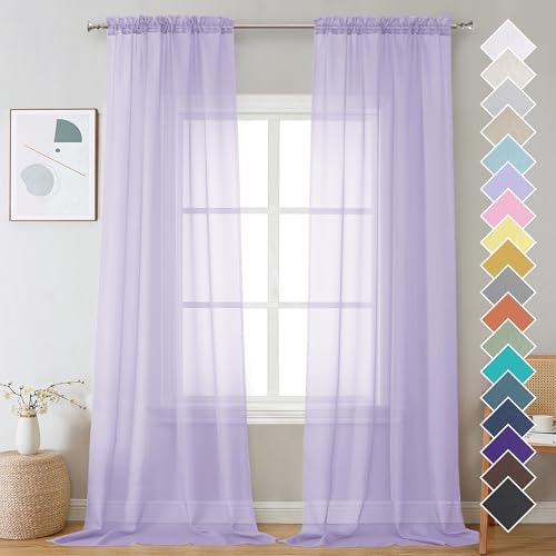 Image of OVZME Lavender Sheer Curtains 96 Inches Long 2 Panels - Soft Light Filtering Window Sheer Panels for Living Room /Bedroom, Top Dual Rod Pocket, 1 Pair, Each 42Wx96L Inches