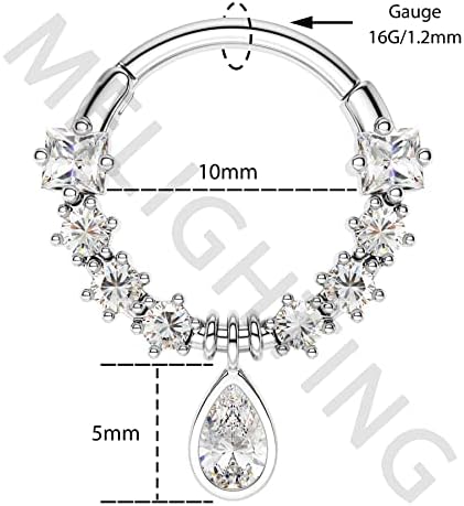 16G Dangle Septum Ring Cartilage Earrings 316L Surgical Steel Hinged Segment Ring Septum Jewellery Helix Hoops Daith Earrings Tragus Conch Rook Piercing Jewellery