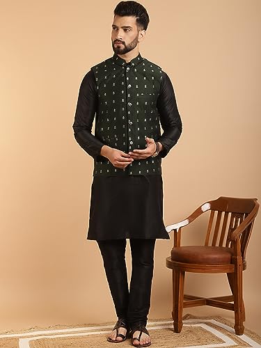Image of SOJANYA (Since 1958 Men's Silk Blend Kurta Pyjama & Nehru Jacket Combo