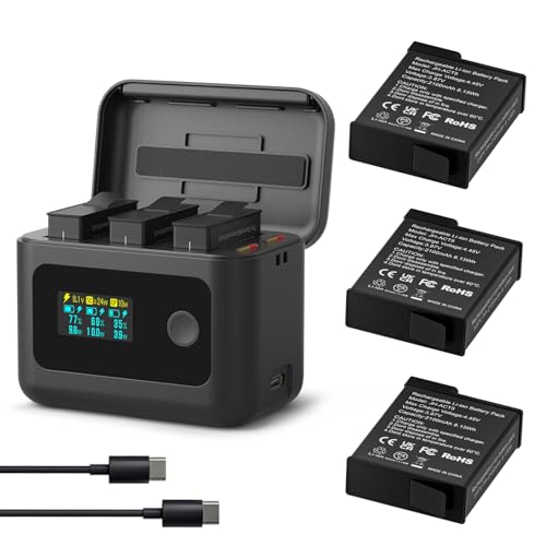 JIMOVA 3-Pack OSMO Action 6 Battery and Intelligent Fast Charger for DJI Osmo 360 Action 6 Action 5 Pro Action 4/3 Triple Slot 24W PD Fast Charging Case with OLED Display 2100mAh OSMO 360 Battery