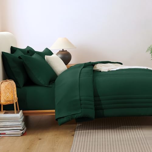 CozyLux Queen Comforter Set - 7 Pieces Bed in a Bag Emerald Green Comforters Queen Size Bed Set, Soft Bedding Set with All Seasons Comforter, Sheets, Pillowcases & Shams - Image 5