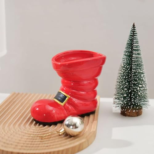 Jarrón Bota Navideño de cerámica rústica para mesa 3