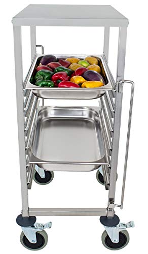 Beeketal - Beeketal 'BTW-6' Gastro Tablettwagen für bis zu 6 GN Behälter, Edelstahl Speise Transportwagen mit und geräuscharmen 360° Rollen (2 x Feststellbremsen), passend für GN 1/1, 1/2, 1/3 und 2/3 Behälter