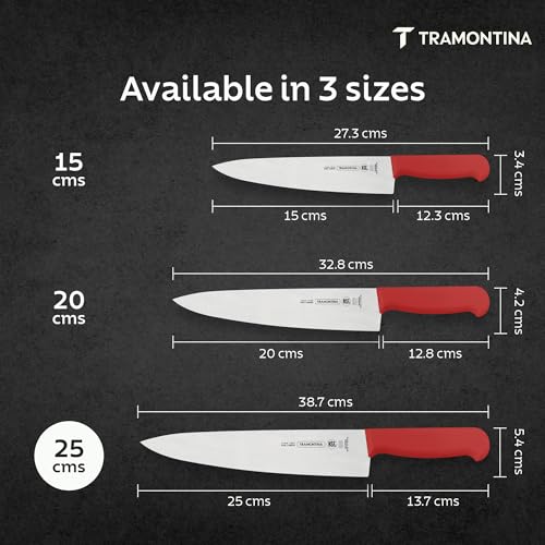 Image of TRAMONTINA Professional Meat /Chef Knife 15 cm | Stainless Steel Sub-Zero Treated Blade | Antimicrobial Red Polypropylene Handle | Heavy-Duty Butcher & Meat Processing Knife