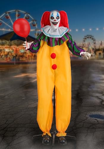 Fun Costumes 5.5FT Nickles the Nightmare Clown Animatronic | Life Size Creepy Circus Halloween Decoration with Lights Creepy Sounds for Haunted House or Yard