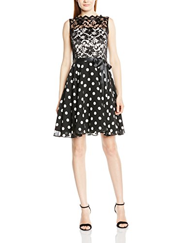 Swing Damen Spitzenkleid mit Stehkragen und Polka Dots, Gr. 44, Schwarz (schwarz/cremeweiß 1094)