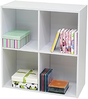 Kings Brand Furniture White Wood 4 Cube Organizer Storage Bookcase