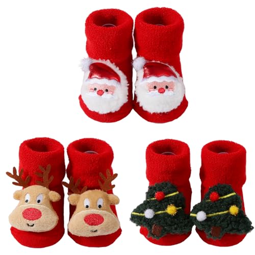 Calcetines Sonajero Bebe, Calcetines Navidad Bebe, Juguetes Bebe 0-12 Meses, Calcetines Bebe Recien Nacido Antideslizantes Invierno Algodon Termicos Calcetines Dibujos (FR/ES, Edad, 12 meses, C)