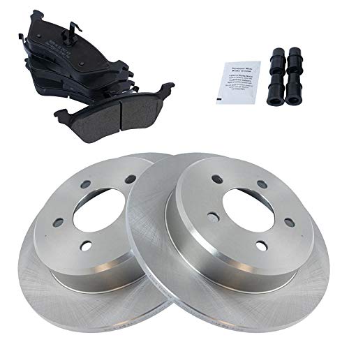 Image of TRQ Rear Brake Pad and Rotor Set Semi Metallic Solid Rotors | For 2001-2007 Chrysler Town & Country 2001-2007 Dodge Caravan 2001-2007 Grand Caravan