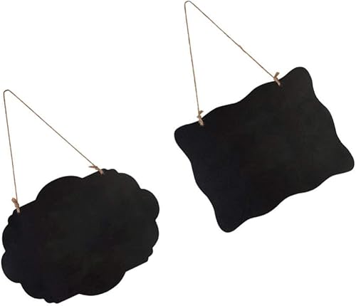 DOITOOL 2 letreros de pizarra colgantes mini doble cara decorativa pizarra de tiza granja tablero de mensajes de madera para bricolaje bodas,