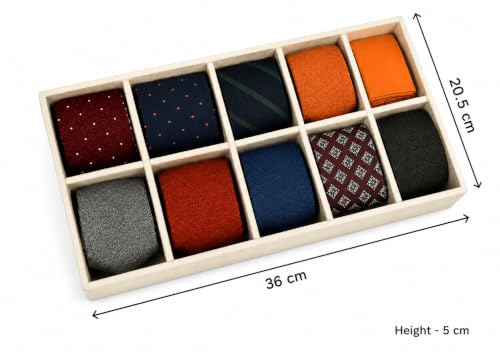Image of 10 Slot Drawer Organizer Tray for Socks and Ties, Cream | Foldable closet storage tray with dividers for ties, belts, underwear, scarves and small wardrobe accessories arranged neatly