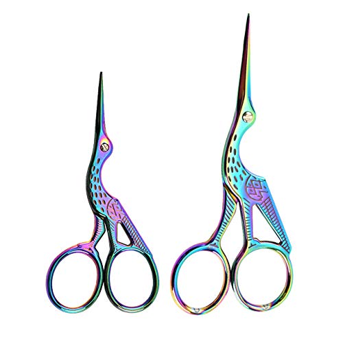 Acronde 2PCS Vintage Stork Shape Sewing Scissors Stainless Steel Tailor Scissors Sharp Sewing Shears for Embroidery, Sewing, Craft, Art Work & Everyday Use (Colorful)
