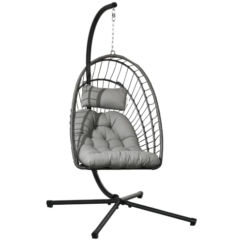 Outsunny Silla Colgante de Ratán Exterior con Cojín 100 kg Gris Oscuro