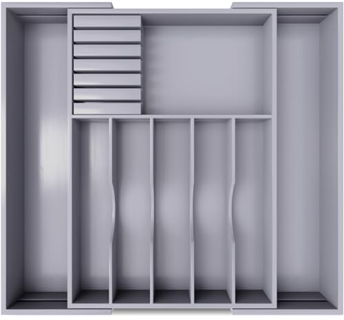 Image of Premium Expandable Kitchen Drawer Organizer - 100% Bamboo Organizer Tray - Great for Silverware, Large Utensils, Flatware, Cutlery - 8 Compartments with Knife Block - Perfectly Fits Your Drawers