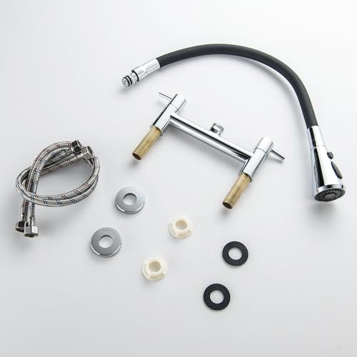 BAITUJIE Kitchen Sink Taps Mixer, 2 Hole Kitchen Faucet with 360° Swivel Flexible Spout Deck Mounted Dual Lever Sink Kitchen Mixer Tap, Chrome and Matte Black - Image 7