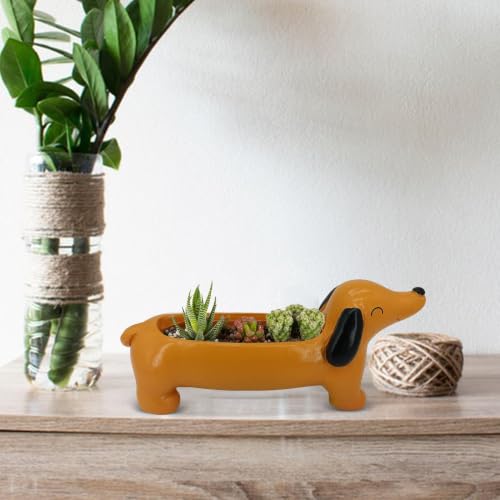 Teckel en résine décorative avec pot de fleurs intégré haute finition - 7