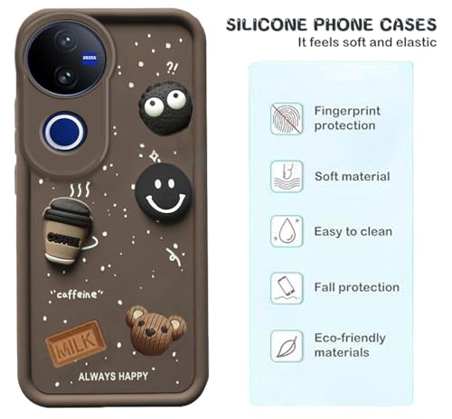 Image of GoldKart Back Case Cover Compatible for Vivo V50 5G | Cute Fun Cartoon 3D Ball Coffee Silicone Case | Full Body Protection Back Cover for Vivo V50 5G - Brown